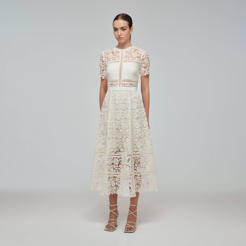 Self-Portrait Ivory Floral Guipure Midi Dress US 6